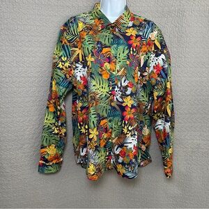 NWOT Paisley & Gray Tropical Print Button Front Shirt Cotton Multi-color XXL